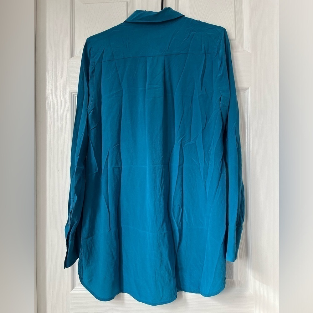 Vince Teal Silk Cowl Neck Blouse Long Sleeve Medium - Picture 6 of 11